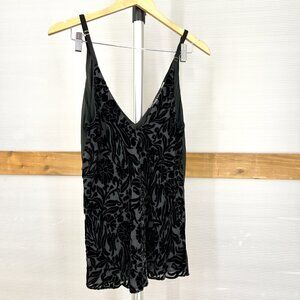 SINGLE‎ Los Angeles 100% Silk Black Floral Velour Lined Tank Top Sz S